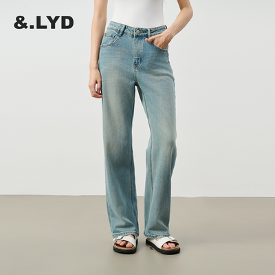 LYD复古水洗牛仔裤直筒宽松长裤