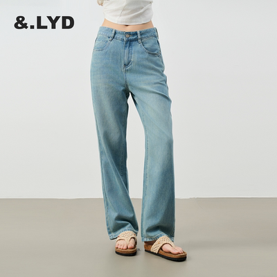 LYD汉麻直筒宽松透气高腰牛仔裤