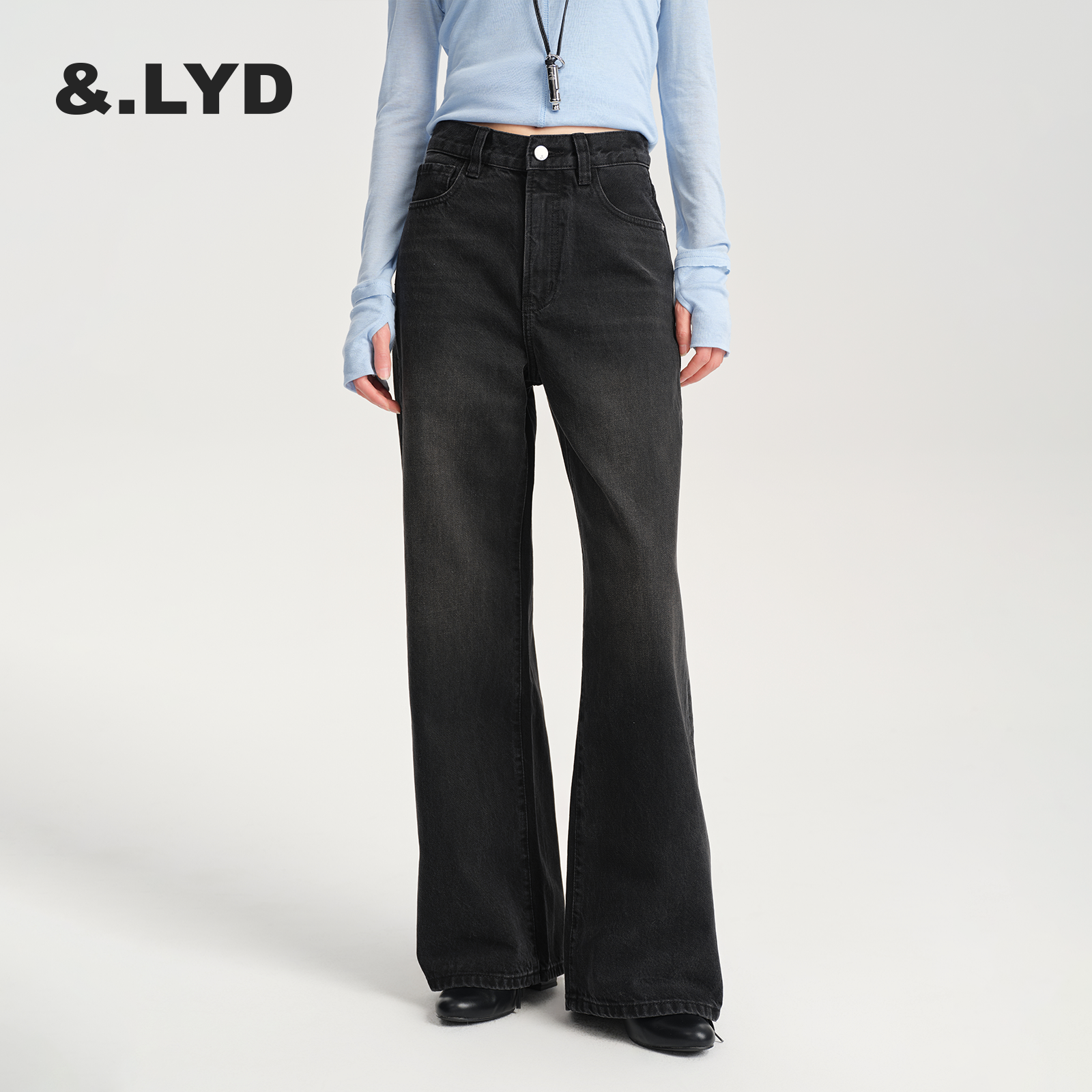 【博主同款】LYD简约高腰女士宽松直筒牛仔裤黑色阔腿裤2025秋冬