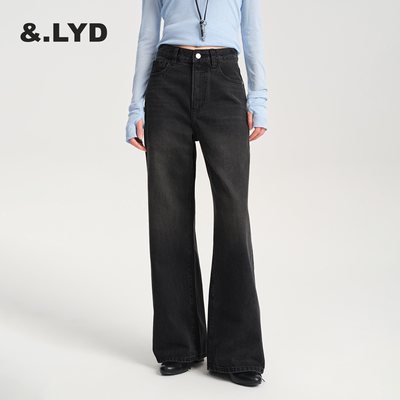 【博主同款】LYD简约高腰女士宽松直筒牛仔裤黑色阔腿裤2025秋冬