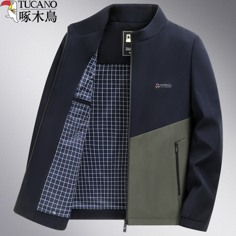 啄木鸟中年男士外套薄款夹克衫春秋季中老年人上衣爸爸装爷爷褂子