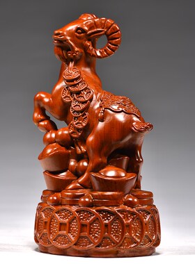 花梨木雕领头羊摆j件十二生肖羊家居酒柜办公桌客厅实木工艺品摆