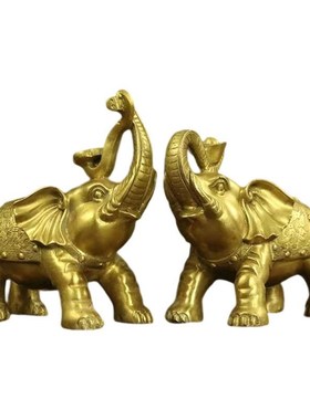 铜大象铜钱摆件一l对铜象招财客厅玄关财位吸水特大号工艺品