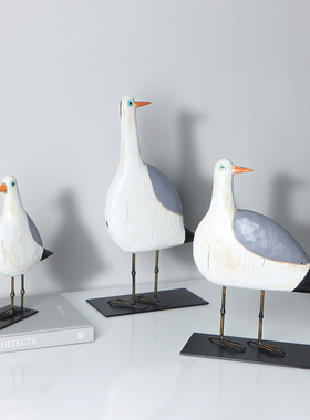 新中式海鸥摆件小鸟仿木地中海软装饰品样板房卧室客Y厅儿童房摆