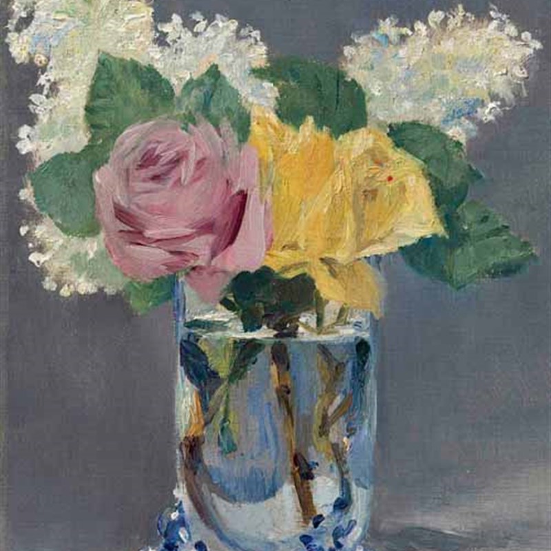 丁香花和玫瑰静物装k饰Edouard Manet马奈油画临摹世界名画复制品