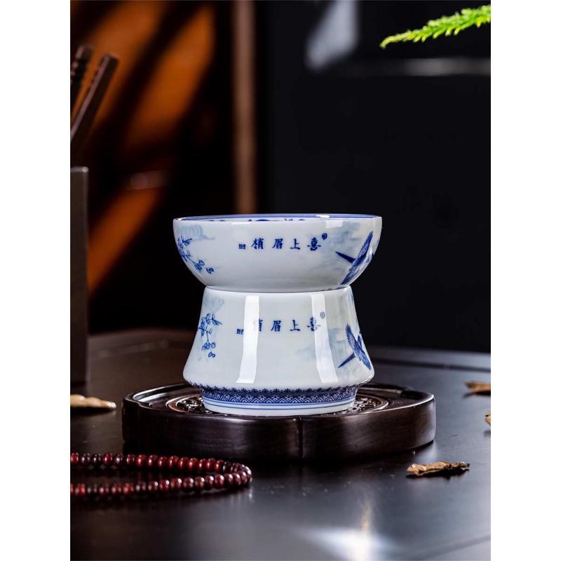 景德镇瓷器仿古青花瓷喜上眉梢茶漏中式风过O滤器茶滤茶水分离器