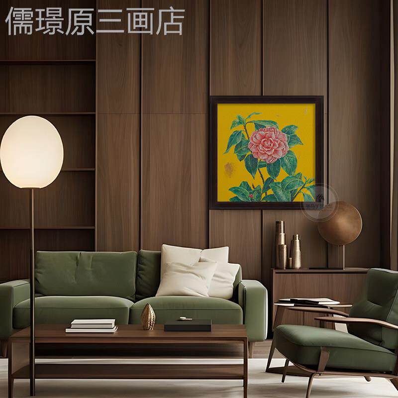中画古玄关金庭花手绘风油画餐新中式客厅挂厅复古美式卧室装饰画