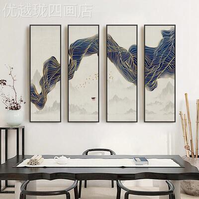 网红客厅装饰新中式大意气抽象画壁画禅山水联挂酒店画茶四楼背景