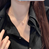 尚美铂爵立体镶钻X项链18k玫瑰金白贝母锁骨链新年520节日礼物女