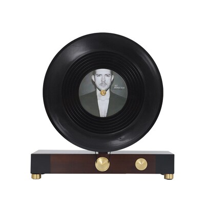 现代轻奢立式复古留声机黑胶唱片水E晶创意摆件模型桌面书房样板