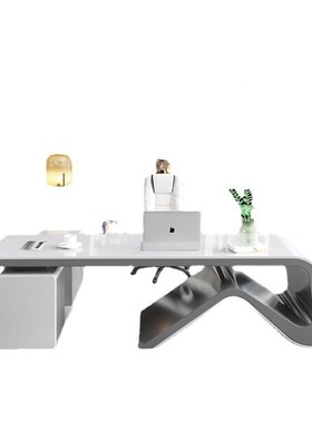 现时尚台老板桌LB120总裁经理桌主代管桌简约桌大班Y创意烤漆白色