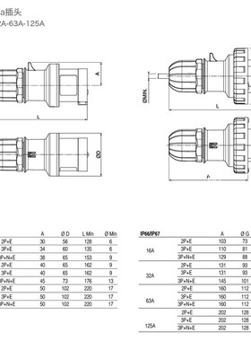 SCAME-TOP 司坎拓普工业插头 218.1253E6 四芯125A IP67 380-415V