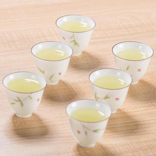 德化白瓷茶杯陶瓷手绘功夫品茗杯斗笠小杯子家用茶具茶盏碗6 新品
