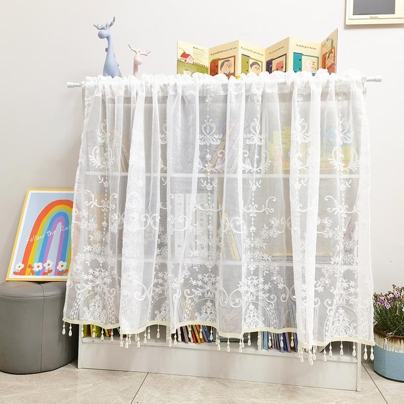 白色珍珠法式蕾丝绣花窗纱门帘橱柜杂G物防尘遮丑布帘子柜子遮挡