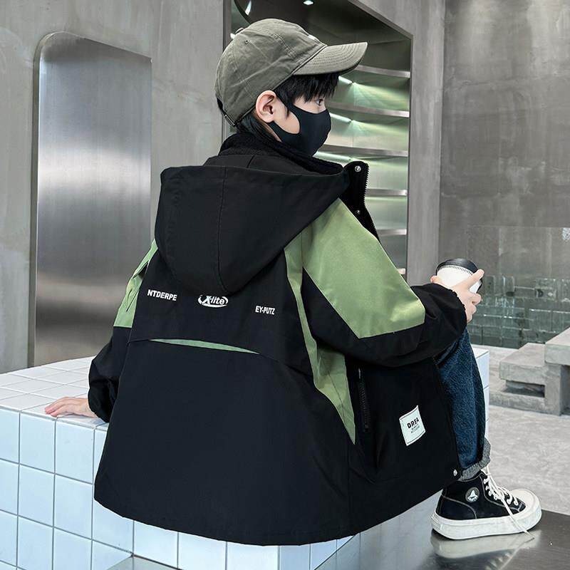 儿童套装男童冲锋衣三合一可拆卸2025新款大童春秋冬季加绒男孩外