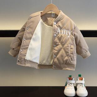 男童加绒外套秋冬款2025新款洋气儿童宝宝冬装加厚衣服男孩时髦潮