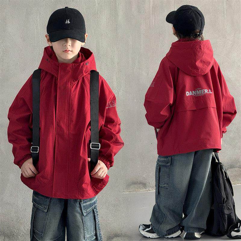 男童春秋连帽外套2026儿童春季薄款大童男孩春装帅气百搭休闲风衣