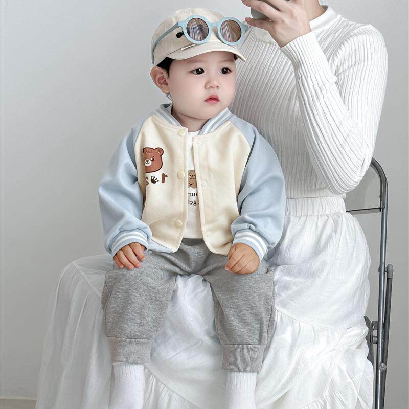 婴儿套装男宝宝秋装洋气三件套男童棒球服卫衣儿童春秋款外套衣服