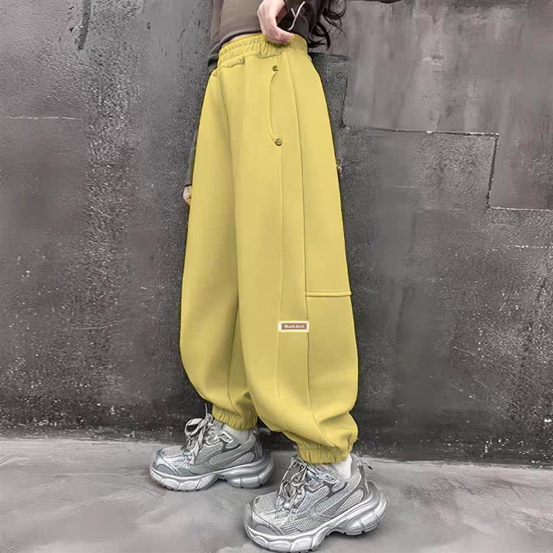 女童裤子春秋款2026宽松儿童洋派加绒款休闲厚棉裤中大童弯刀运动