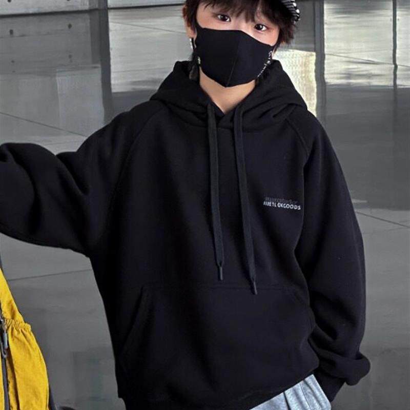 男童黑色卫衣春秋款2025秋季新款儿童秋装连帽长袖上衣中大童男孩