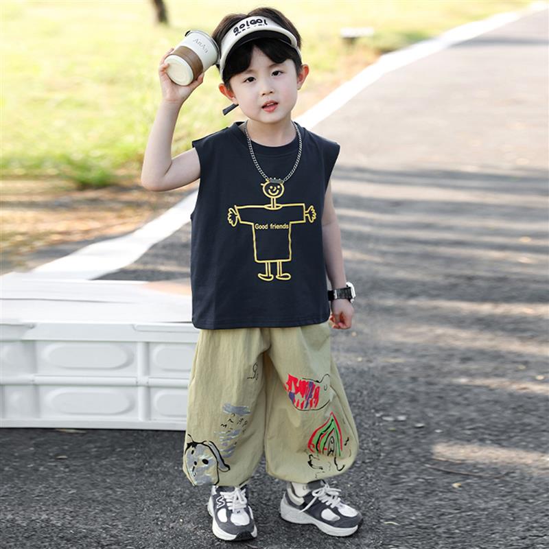 儿童套装男童夏装套装2026新款洋派宝宝无袖衣服宽松薄款纯棉防蚊