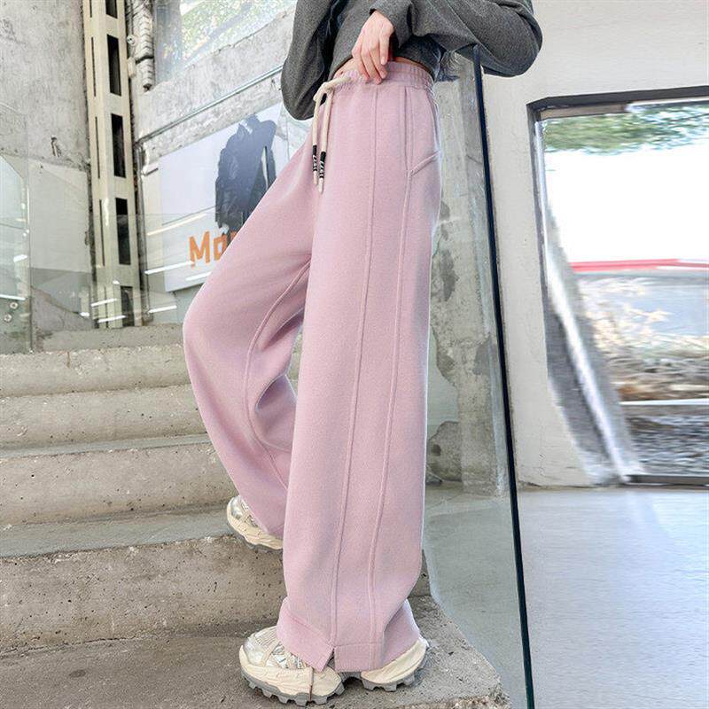 女童裤子加绒加厚冬装2025新款儿童运动卫裤阔腿裤大童女孩直筒裤