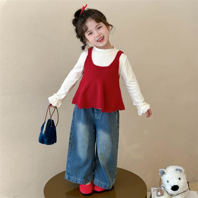 女童春装套装2026新款儿童超好看韩系女宝宝春秋上衣牛仔裤三件套