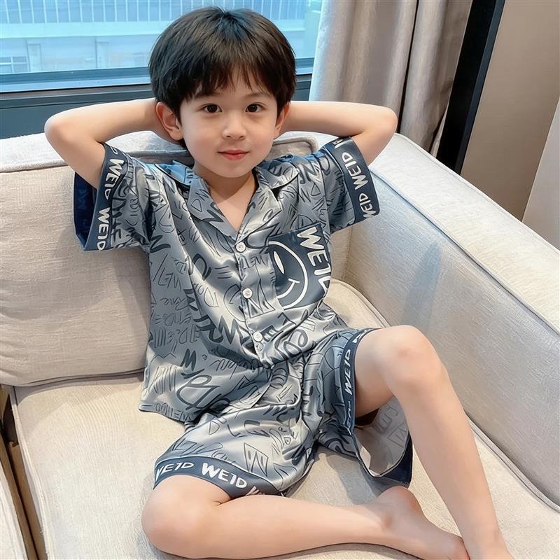 2026新款儿童套装冰丝居家服中大童男童套装儿童爆款轻柔男孩睡衣图片