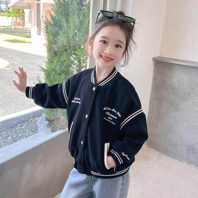 女童时髦春秋款字母外套韩版秋装宝宝上衣儿童洋气女孩童装棒球服