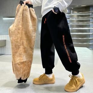 男童加绒裤子加厚秋冬款2025新款大童冬季儿童羊羔绒一条过冬棉裤