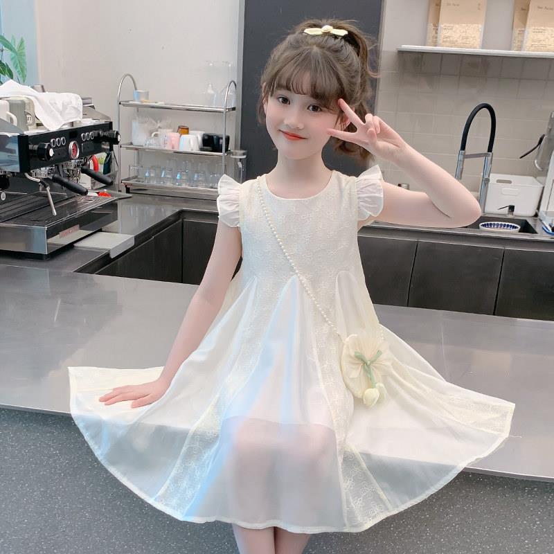 女童飞袖洋装夏季2026新款洋派儿童套装薄款公主裙夏装女孩裙子。