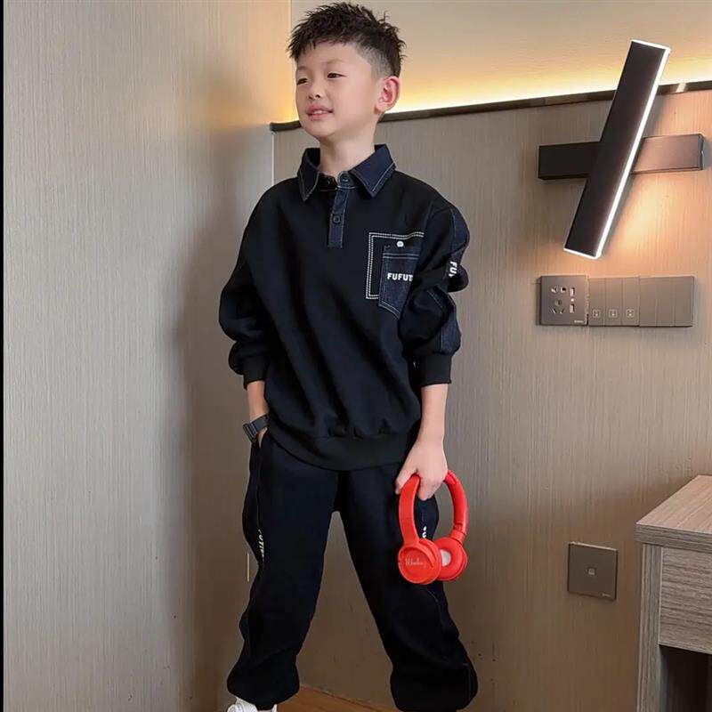 男童春秋款POLO衫套装2025新款秋季卫衣中大童儿童男孩秋装酷帅潮