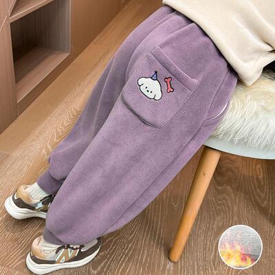 女童加绒裤子秋冬季儿童暖暖裤2025新款棉裤宝宝加厚摇粒绒休闲裤