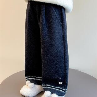 女童裤子秋冬季2025新款儿童冬装洋气加绒直筒宝宝一体绒外穿长裤