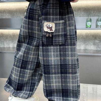 男童加绒裤子一体绒2025新款冬季宝宝哈伦裤儿童灯笼裤格子秋冬装