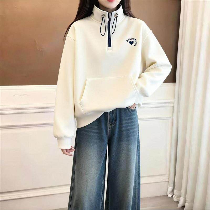 慵懒风女大童卫衣女童2026春装新款宽松立领无帽春秋上衣12岁13岁