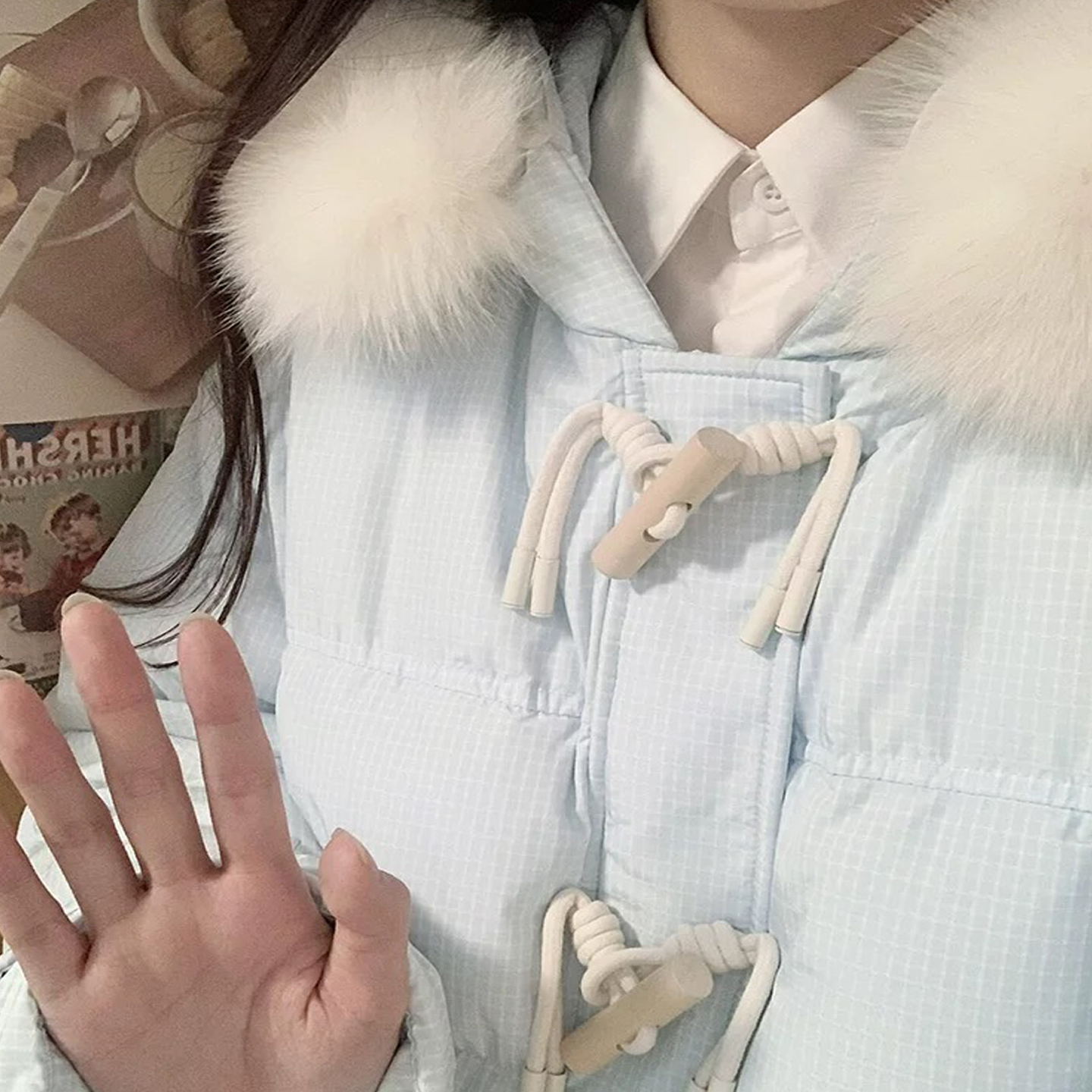 蓝色羽绒服女款冬季2025