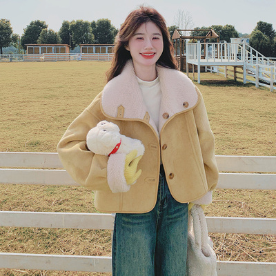 两面穿皮毛一体短款外套