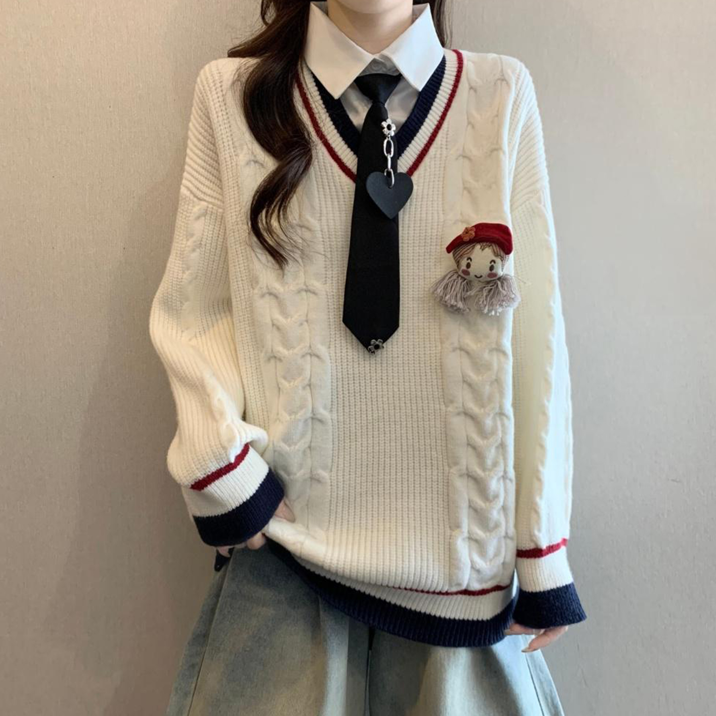 学院风假两件衬衫领毛衣女2025新款秋冬大码胖mm宽松休闲针织上衣