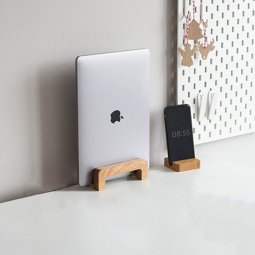 优赞实木笔记本支架侧放竖立式收纳放置物架桌面电脑磁吸托架子木