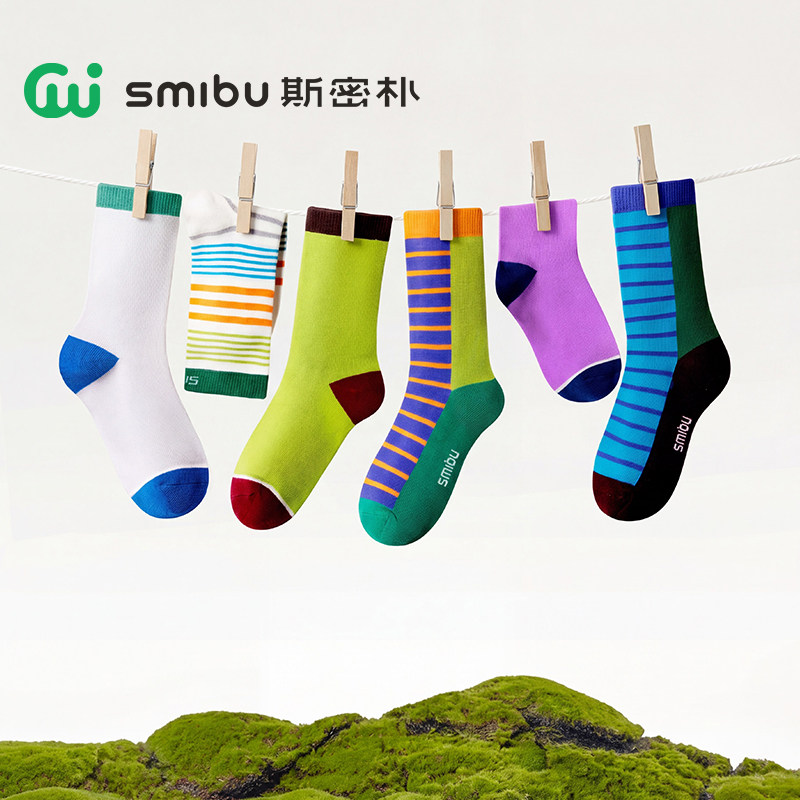 SMIBU斯密朴袜子男童女童2026新款儿童春夏季花色中筒长袜运动袜