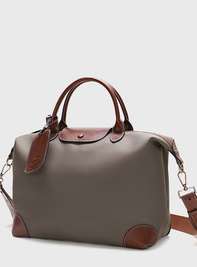 尼龙布拼配头层油蜡皮托特包大容量时尚通勤旅行健身包