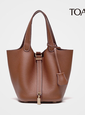 TC牛皮蜡号18Picotin菜篮子女包荔枝纹水桶包手提包