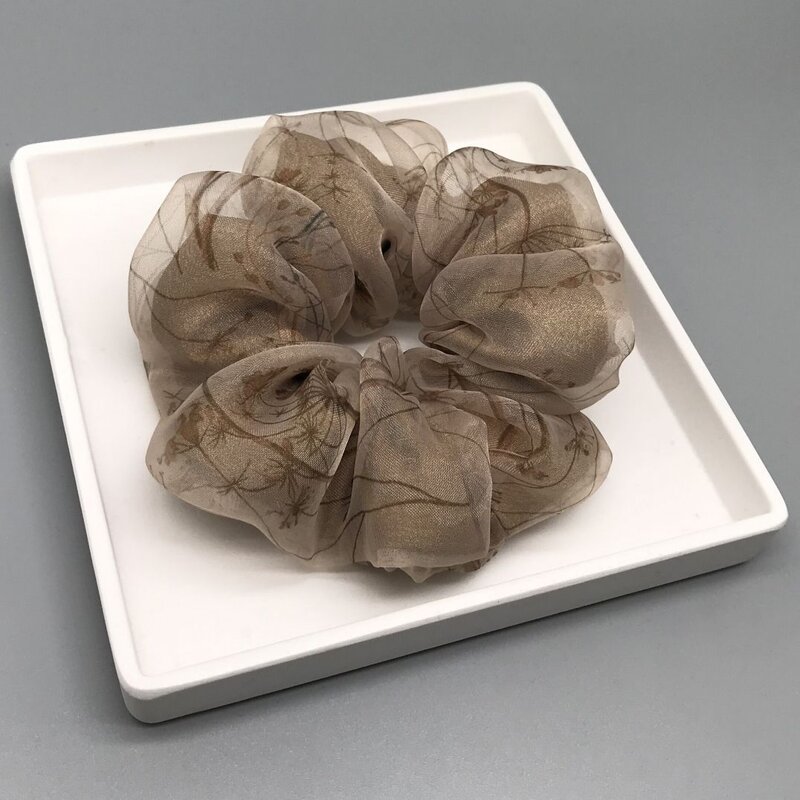 夏季时尚欧根纱大肠发圈植物花卉女士扎马尾盘发皮筋头绳