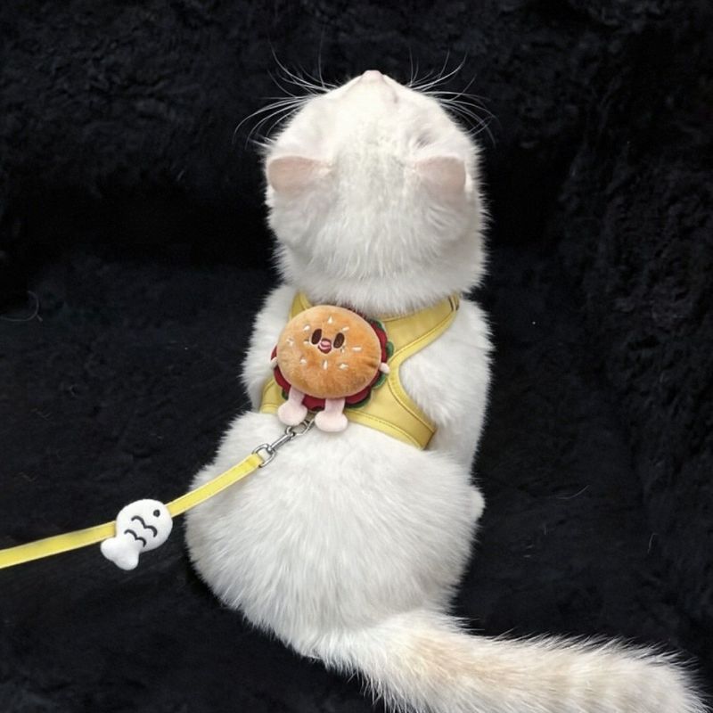卡通汉堡猫咪胸背牵引绳可伸缩狗狗外出防挣脱玩偶遛猫绳