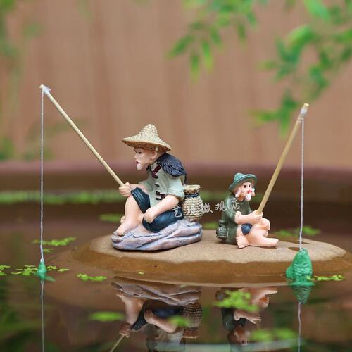 中式大小号姜太公钓鱼翁摆件吸水石假山鱼缸微景观造景装饰品