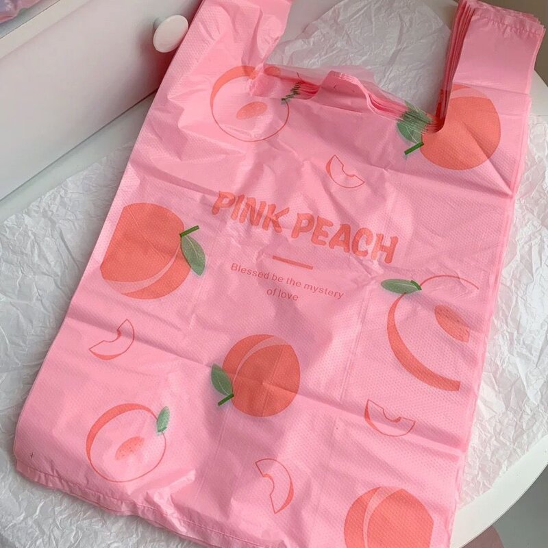 ins少女心粉色水蜜桃手提背心式加厚塑料袋垃圾袋打包水果袋