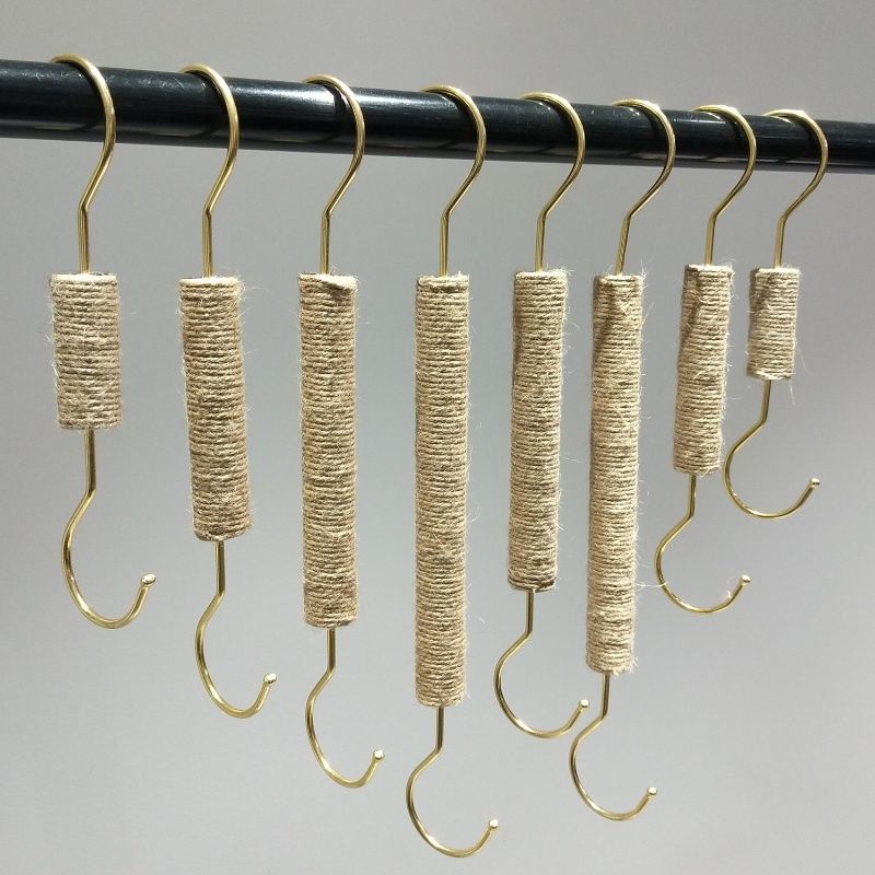 欧式复古麻绳S挂钩服装店加长S型挂勾金色木钩展示架挂衣