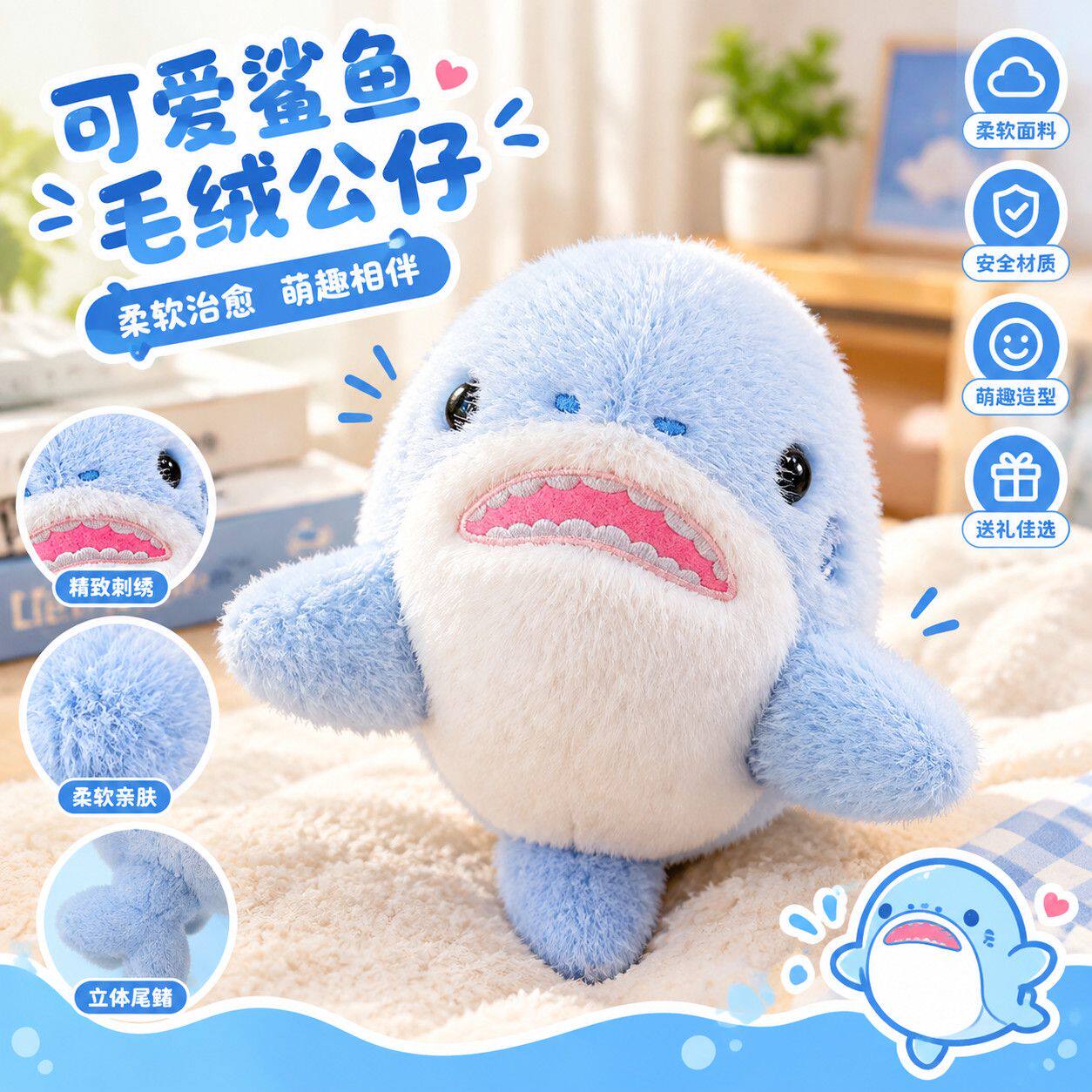 海洋掌中宝动物公仔可爱鲨鱼海豚虎鲸毛绒玩偶海洋馆儿童礼物玩具