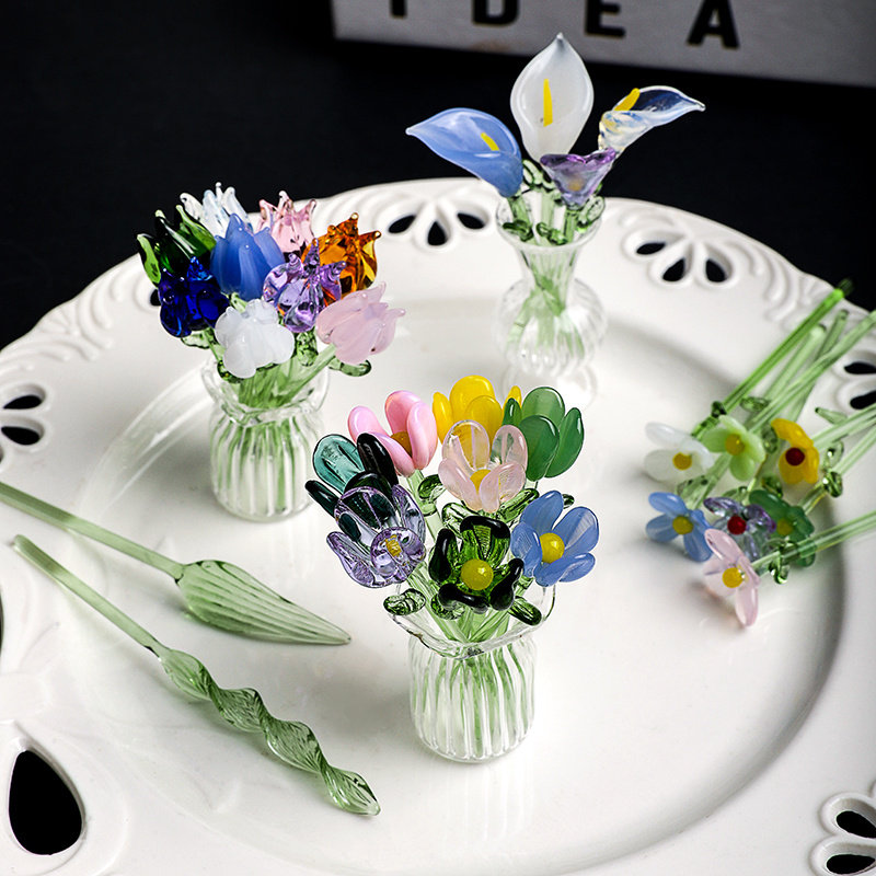 桌面永生花琉璃小花仿真花束ins摆件送礼插花装饰器皿